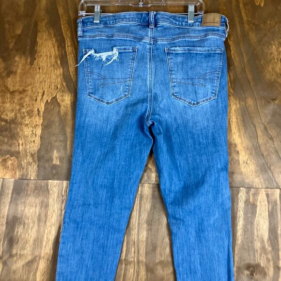 American Eagle Womens Jeans Blue Denim Distressed Jegging Next Level Stretch 12 - Picture 11 of 12
